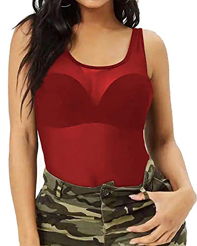 Allchic Womens Sheer Mesh Tank Tops, See Through Scoop Neck Blouses, Sleeveless Sexy Tops