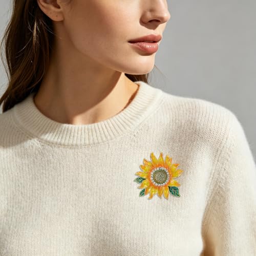 Image of YOQUCOL Sunflower Honeybee Bee Brooch Pin with Bright Austrian Cubic Zirconia Crystal For Women