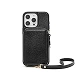 ZVE Wallet Case for iPhone 12 and 12 Pro, RFID Blocking Card Holder Phone Case with Wrist Strap, Leather Handbag Case for Women Protective Cover for iPhone 12 Pro/12 6.1' - Black 01