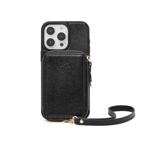ZVE Wallet Case for iPhone 15 Pro Max, iPhone 15 Pro Max Case Wallet with Card Holder Wrist Strap, RFID Blocking Zipper Leather Cover for Women Gift for iPhone 15 Pro Max, 6.7
