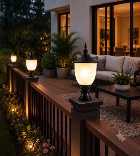 Image of SINOMAN Outdoor Gate Pillar Light | Metal & PVC Waterproof Post Lamp | Black Decorative Outdoor Garden Light for Boundary Wall, Entrance Gate, Balcony, Terrace & Villa(Without Bulb)