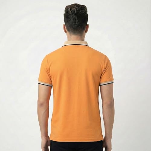 Image of Men's Regular Fit Solid Half Sleeve Casual Tipping Collar Polo T-Shirt