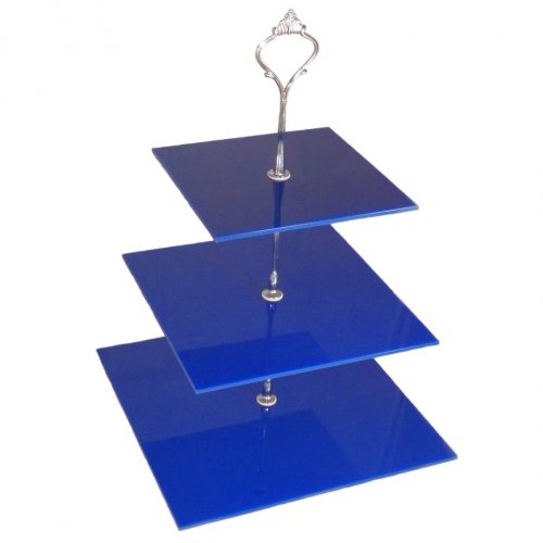 3 Tier Blue Acrylic Square Cake Stand 20cm 25cm 30cm Overall height 32cm