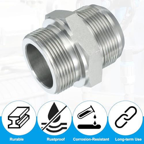 Image of PATIKIL Hex Reducing Nipple Connectors Pipe Adapter 1 7 /8 inch Male 37 Flare JIC x 1 1 /2 inch g Male, Pipe Fitting Reducer Nipple Adapter Plated Steel Hydraulic Fitting