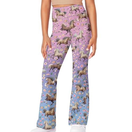 Image of Girls Leggings Floral Print High-Waisted Flared Pants 5-14 Years