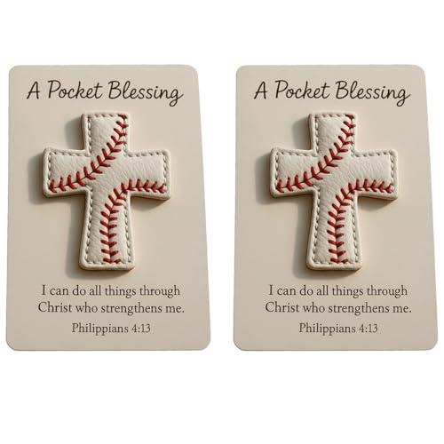 A Pocket Blessing – Baseball Cross Edition, Handmade Baseball Cross Pocket Blessing with Verse Card, Christian Faith Gift for Athletes, Inspirational Sports Keepsake for Players and Coaches (2pcs)