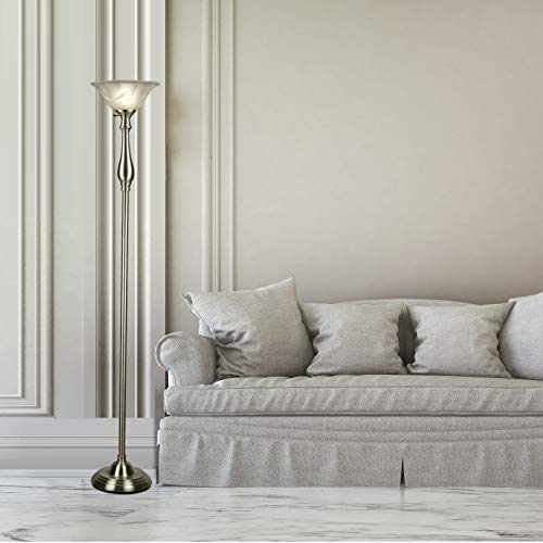 Lightaccents Royal Floor Lamp With Brushed Nickel Finish And White Alabaster Glass Shade Model 16176-25 - Stand Up Lamp For Living Room - Transitional Standing Torchiere 72" Tall (Brushed Nickel) #TOP1