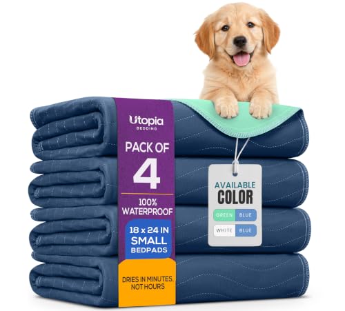Image of 4 Pack Washable Pee Pads for Dogs 18 inch x 24 inch, Waterproof Dog Training Pads | Reusable Dog Training Pads for Sofa, Incontinence Bed Pads for Adults, Elderly and Kids (Navy,Green) by Utopia Bedding