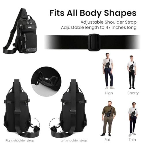 شنطة كتف للرجال من فينزينا® كروس متعددة الجيوب جانبية عصرية بمقبض وحزام قابل للتعديل صدر مريحة للتنقل والسفر أسود