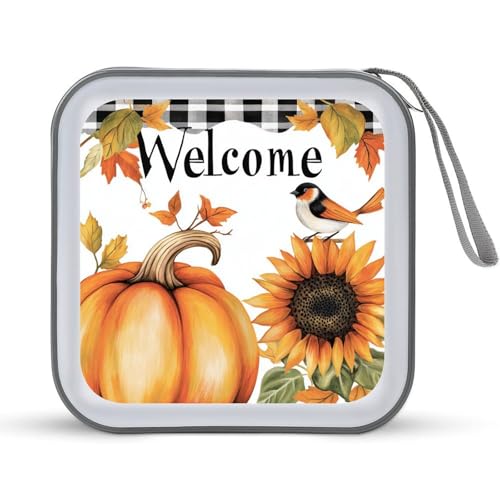 DuduYH Pumpkins Sunflowers Birds CD Case DVD Storage Case Portable for Car Home Travel