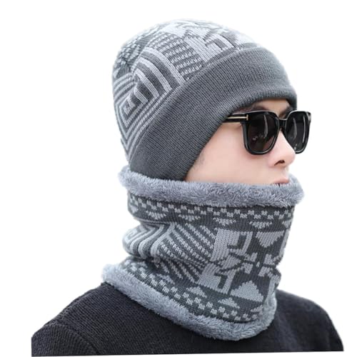 WOFASHPURET Warm Knitted Scarf Hat Set Men's Winter Beanie Neck Gaiter Full Coverage for Cold Weather Grey