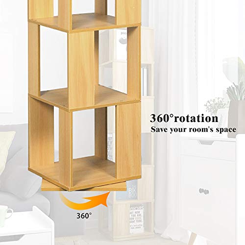 Redd Royal 6-Tier Bookcase 360° Rotating Bookshelf, Walnut Floor Standing Storage Rack for Living Room Bedroom, Open Design Swivel Corner Shelf Home Office Decor - Image 6