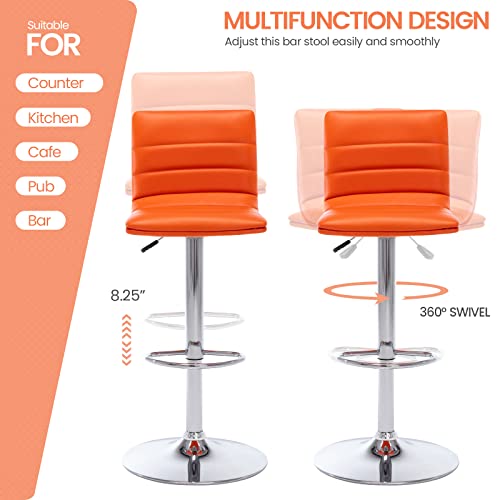 Vogue Furniture Direct Pu Leather Bar Stools, Modern Square Adjustable Swivel Barstools With Back, Armless Airlift Counter Height Bar Chairs For Kitchen Dining Set Of 2 (Orange) #TOP4