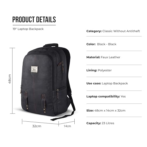 Image of Gear Classic 19 inch /23L Medium Faux Leather (without Anti theft) Water Resistant Laptop Backpack /Casual Backpack /Daypack /Travel Backpack /College Bag For Men /Women (Black-Black)