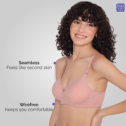 Image of INKURV Lightly Padded T-Shirt Bra for Women- Padded, Non-Wired, Full Coverage, Seamless Cups, Multiway Bra for Girls, Daily use Bra with Detachable Straps- Lily