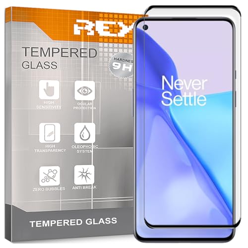 REY Protector de Pantalla Curvo para ONEPLUS 9 Pro, Negro, Cristal Vidrio Templado Premium, 3D / 4D / 5D, Anti Roturas