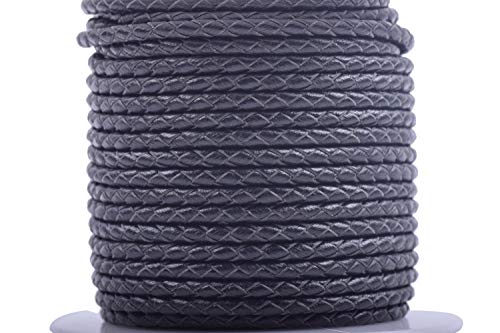 KONMAY 5 Yards 2.5mm Lederband Lederschnur Rund geflochten,Schwarz