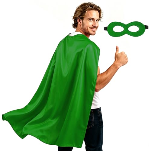 Adult Superhero Cape and Mask for Man and Woman - Halloween Vampire Capes Superhero Party Capes(Green-120CM)