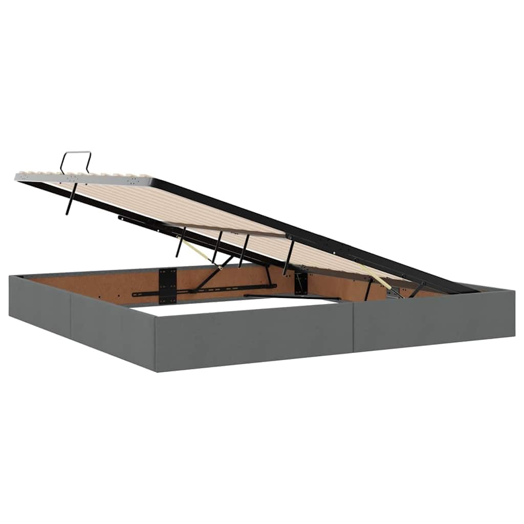 Ciemnoszare łóżko do przechowywania z materacem, 200 x 200 cm, prostokątne, wytrzymała metalowa rama, podnośnik hydrauliczny, do sypialni, mebli