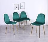 Pozbee Velvet Dining Chairs Set of 4, Modern Emerald Green Kitchen Chairs with Gold Chrome Legs, Upholstered Comfortable Elegant Dining Room Chairs Indoor (Dark Green)