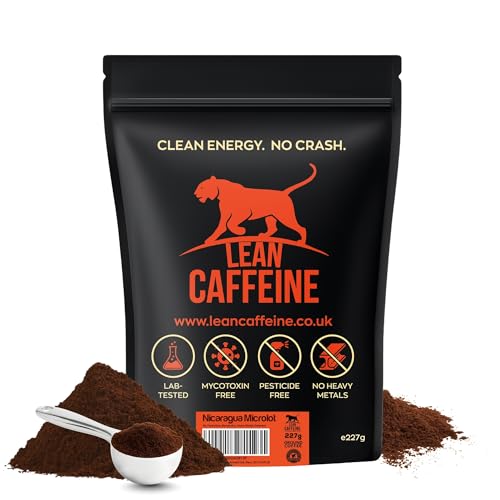Lean Caffeine Nicaragua Ground Coffee | Super Clean Mycotoxin Free Bulletproof Coffee | Dark Roasted, Low Acid Keto Coffee - 227g