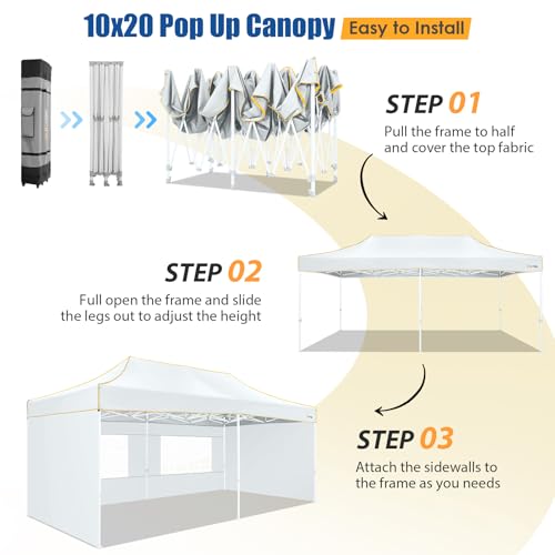Image of Hoteel 10x20 Heavy Duty Pop Up Canopy Tent with 6 Sidewalls, Beige