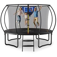 MERACH Trampolin Outdoor 305cm/366cm/427cm/488cm, Trampolin Sicherheitsnetz und Basketball, MaxLoad 330 lb Bodentrampolin Outdoor Gartentrampolin