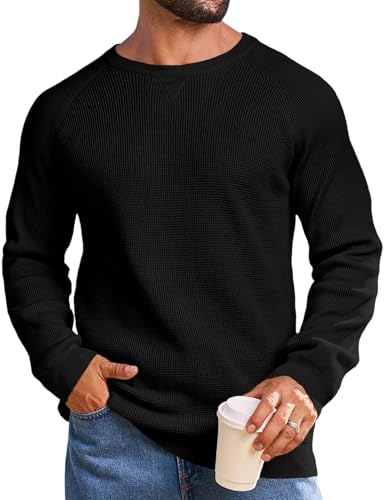 Vssjavun Mens Crewneck Pullover Sweater Waffle Textured Long