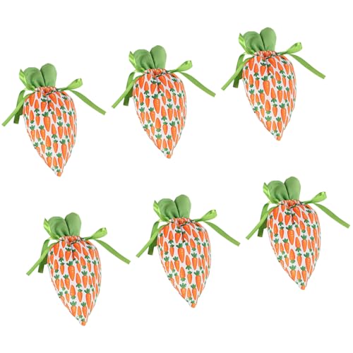 6Pcs Easter Carrot Shape Fabric Gift Bag Cookie Candy Holder Drawstring Closure Party Treat Bag for Gift Packaging Kids Candy
