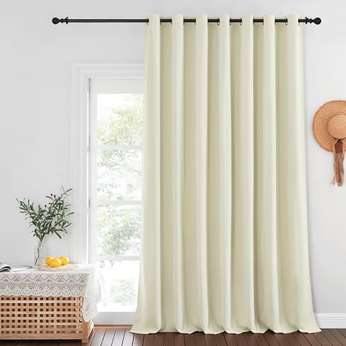 NICETOWN Beige Blackout Sliding Door Curtains for Bedroom - Grommet Blackout Room Darkening French Door Sound Reducing Thermal Curtain Window Treatment for Living Room (W100 x L95, 1 Panel)