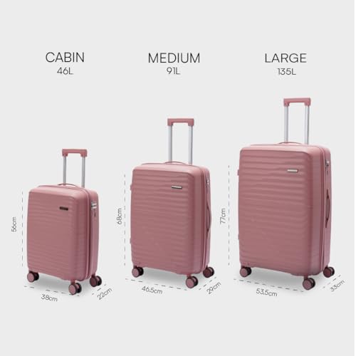 Image of Greece Trolley Spinner, 3-Piece Hard Case Suitcase with 360 Multi-Directional Wheels (Beige Pink)