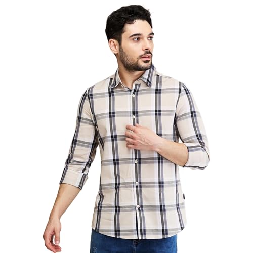 Image of Being Human Beige Slim Fit Regular Collar Men's Shirt Clothing