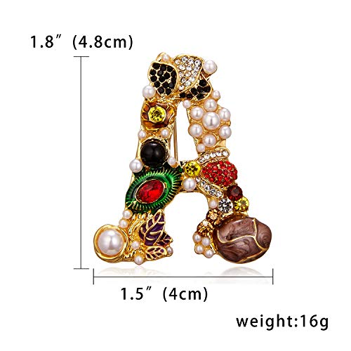 Image of Initial Brooch Pins A-Z 26 Letters Brooches For Women Colorful Enamel Alphabet Pin Pearl Crystal Lapel Pin