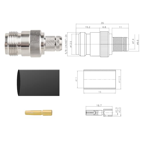 Conector N hembra para cable coaxial pack 5 unidades miniatura 3