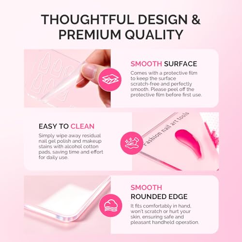 Image of MelodySusie 2Pcs Nail Art Palette with Spatula, Practice Hand Alternative with Nail Shape Lines, Reusable Gel Polish Mixing Plate for Nail Training & Finger Practice, Clear