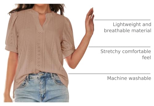 Image of Dokotoo Womens Blouses V Neck Puff Short Sleeve Business Casual Tops