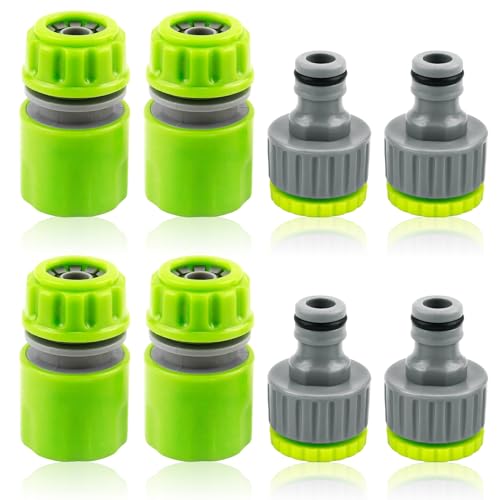 8pcs Raccords Tuyau d'Arrosage, Raccord Robinet Universel Fileté Femelle, 4pcs Tuyau Rapides 1/2 Pouce et 4 Connecteurs de Robinet Fileté 2 en 1 de 3/4 Pouce...