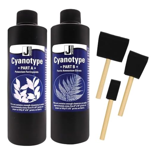 Jacquard Cyanotype Sensitizer Set de 2 Cianotipos Químicos para Planos Fotográficos en Papel y Tela con 3 Cepillos de Esponja de Espuma