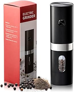 Stylish Adjustable Coarseness One-Handed Operated Battery Powered Electric Salt and Pepper Grinder,Multifunctional Black Pepper Grinder Mill with White Built-in Light House-Warming Gift.