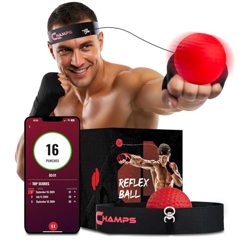 Champs MMA Boxing Reflex Ball with Punch Counter App | Boxing Equipment - Speed, Agility & Reflex...