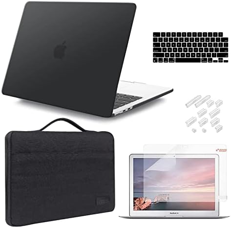 iCasso for MacBook Air 13.6 inch Case M2 Chip 2023 2022 Release Model A2681, Matte Hard Shell Case&Carrying Laptop Sleeve Bag&Screen Protector&Keyboard Cover for Mac Air 13'' M2-Black