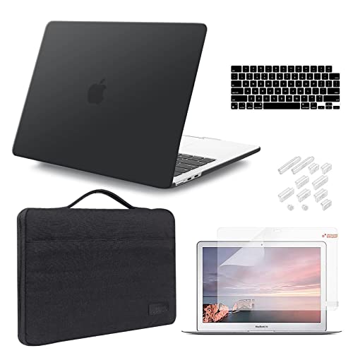 Icasso For Macbook Air 13.6 Inch Case M2 Chip 2023 2022 Release Model A2681, Matte Hard Shell Case&Carrying Laptop Sleeve Bag&Screen Protector&Keyboard Cover For Mac Air 13'' M2-Black #TOP1