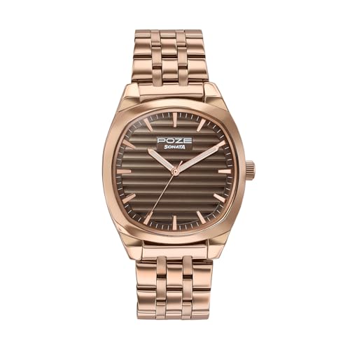 Sonata Poze 7 Analog Taupe Dial Rose Gold Sheet Metal Strap Watch for Men - SP70094WM01W