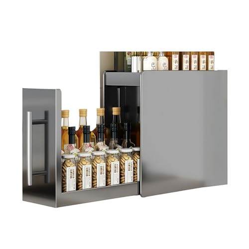 隠し調味料ラック 大容量 引き出し式 コンロ周り収納 スパイスケース キッチン整理整頓 省スペース 台所用品 (単層(11.5*35*34cm),グレー)