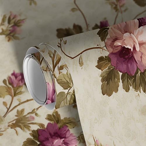 Image of PAPER PLANE DESIGN Vintage Floral Self Adhesive Wallpaper Peel & Stick, Waterproof, Stain-Proof & Self Adhesive Vinyl | Easy to Clean | 16 in X 90 in, Decor for Bedroom, Hallway, Living Room (A)