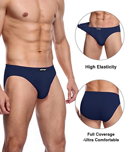 wirarpa Men's Underwear Modal Microfiber Briefs No Fly Covered Waistband Silky Touch Underpants 4 Pack Slate Navy Blue Red,3X-Large
