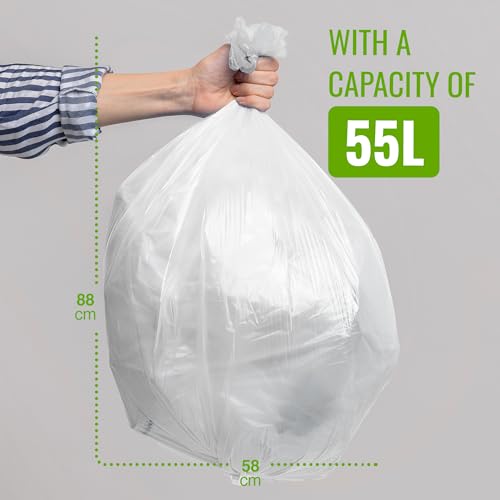 EcoBag 30 - Pack Heavy Duty White Bin Liners - 55L - 15 Microns - Extra Strong, Leak-Proof, Tear-Resistant Bags for Swing Bins, Kitchen, Home & Office (580x880mm) - Image 3
