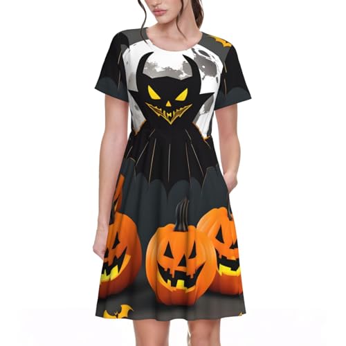 Robe d'été manches courtes citrouille lune pour fête et vacances