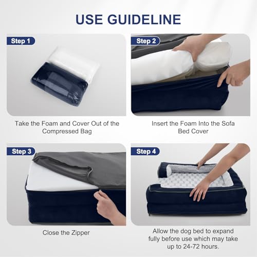 Image of FURTIME Orthopedic Dog Bed for Extra Large Dogs - XL Washable Dog Sofa Beds Large, Supportive Foam Pet Couch Bed with Removable Washable Cover, Waterproof Lining and Nonskid Bottom, Navy Blue
