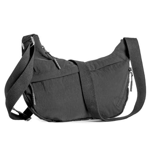 Small Nylon Crossbody Bag,Lightweight Sling Crescent Bag with Adjustable Strap,YKK Zippers,Women Hobo Shoulder Purse